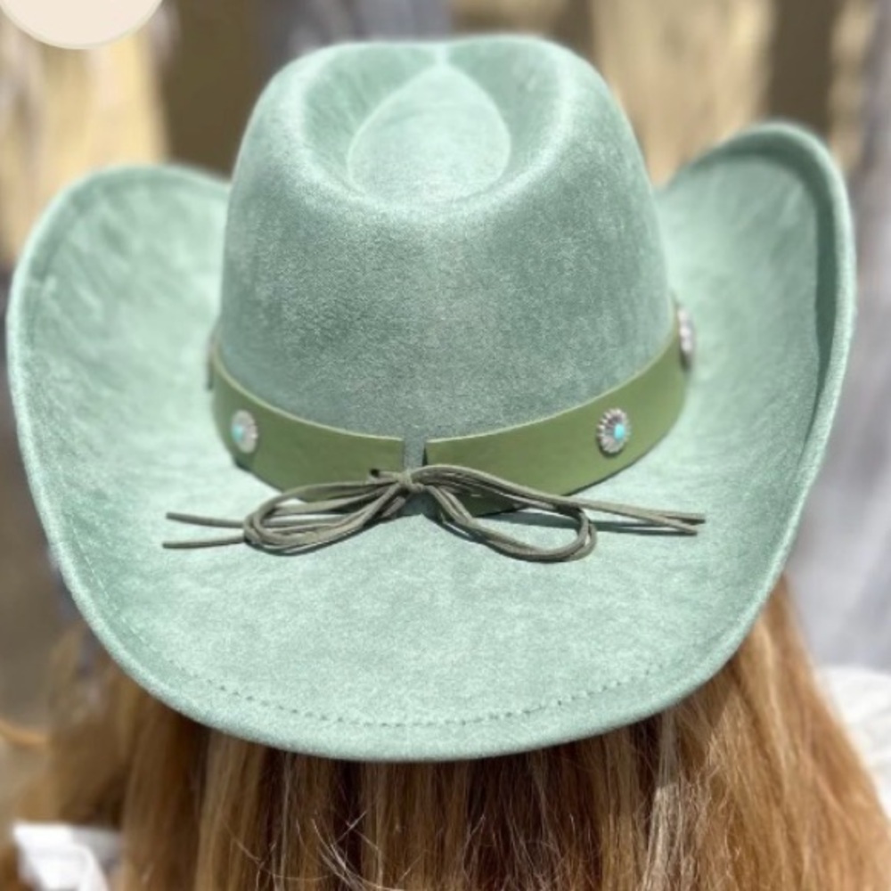 Casey Faux Green Suede Cowboy Hat With Concho Band - Picture 3 of 4